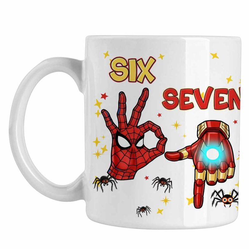 Casa si Gradina - Bucatarie si vesela - Cani si pahare - Cani si cesti - Cana Six Seven Spiderman Ironman 67 Marvel Superhero CoolTrend, alba, 330ml - Infinity.ro