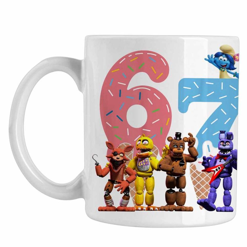 Casa si Gradina - Bucatarie si vesela - Cani si pahare - Cani si cesti - Cana Fnaf Six Seven Ice Cream Party Five Nights at Freddy Horror Halloween CoolTrend, alba, 330ml - Infinity.ro