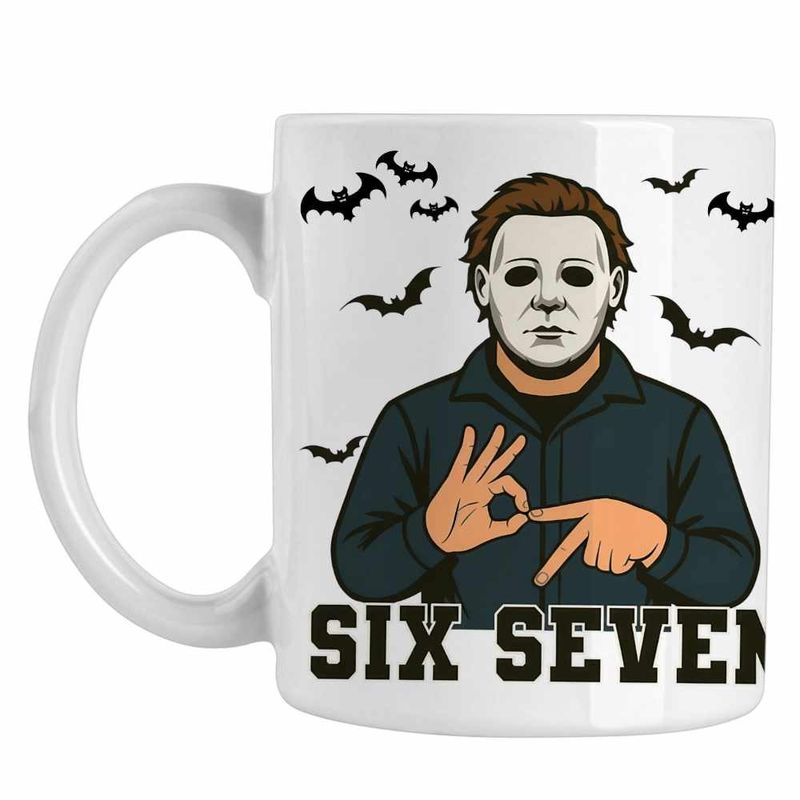 Casa si Gradina - Bucatarie si vesela - Cani si pahare - Cani si cesti - Cana Six Seven Horror Michael Myers 67 Halloween CoolTrend, alba, 330ml - Infinity.ro