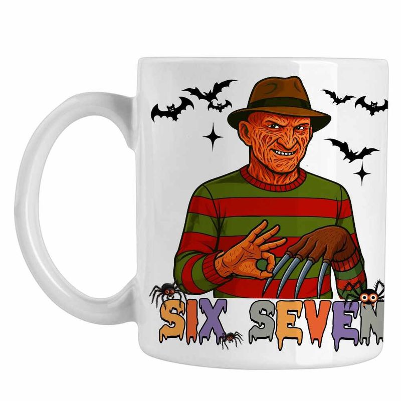 Casa si Gradina - Bucatarie si vesela - Cani si pahare - Cani si cesti - Cana Six Seven Freddy Krueger 67 Halloween CoolTrend, alba, 330ml - Infinity.ro
