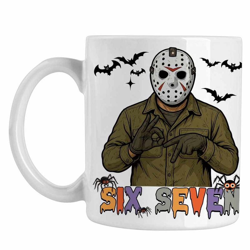 Casa si Gradina - Bucatarie si vesela - Cani si pahare - Cani si cesti - Cana Six Seven Jason Voorhees 67 Halloween CoolTrend, alba, 330ml - Infinity.ro