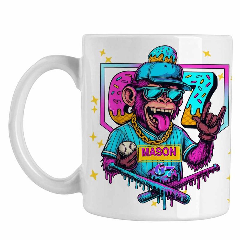 Casa si Gradina - Bucatarie si vesela - Cani si pahare - Cani si cesti - Cana Six Seven Baseball Monkey 67 Meme CoolTrend, alba, 330ml - Infinity.ro