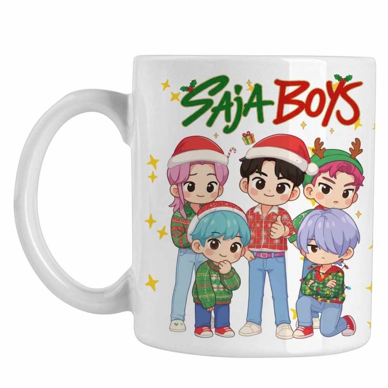 Casa si Gradina - Bucatarie si vesela - Cani si pahare - Cani si cesti - Cana Huntrix Saja Boys Craciun Kpop CoolTrend, alba, 330ml - Infinity.ro