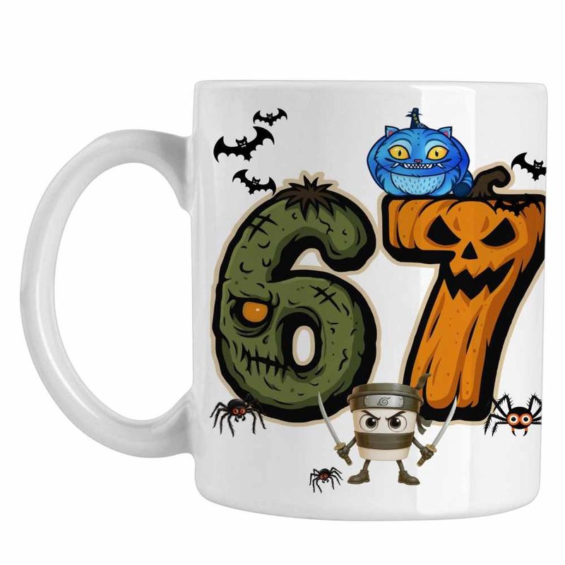 Casa si Gradina - Bucatarie si vesela - Cani si pahare - Cani si cesti - Cana Six Seven Halloween Dovleac 6 7 Horror CoolTrend, alba, 330ml - Infinity.ro