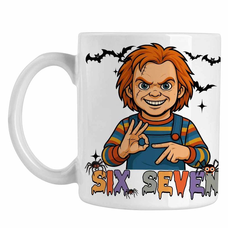 Casa si Gradina - Bucatarie si vesela - Cani si pahare - Cani si cesti - Cana Six Seven Horror Chucky 67 Halloween CoolTrend, alba, 330ml - Infinity.ro