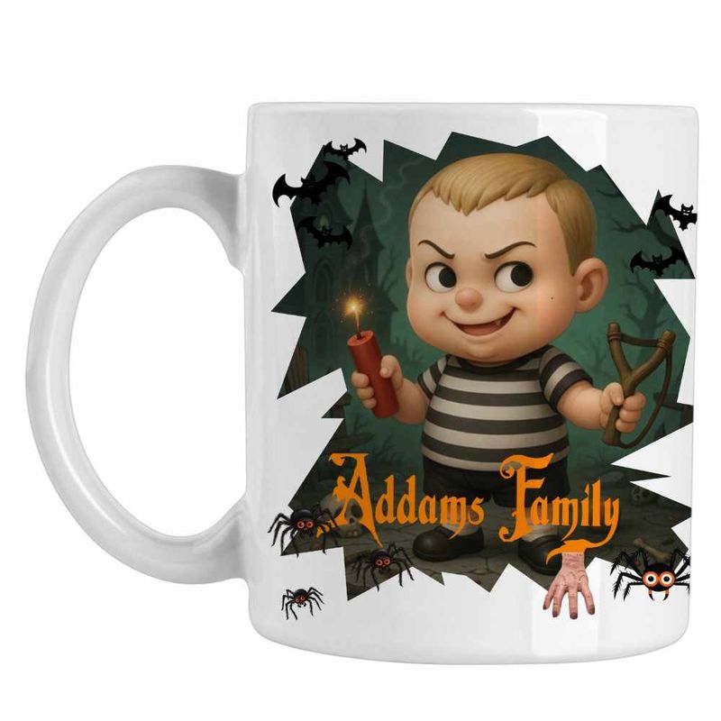 Casa si Gradina - Bucatarie si vesela - Cani si pahare - Cani si cesti - Cana Familia Addams Pugsley Cimitir Dinamita Halloween Horror Cosplay CoolTrend, alba, 330ml - Infinity.ro