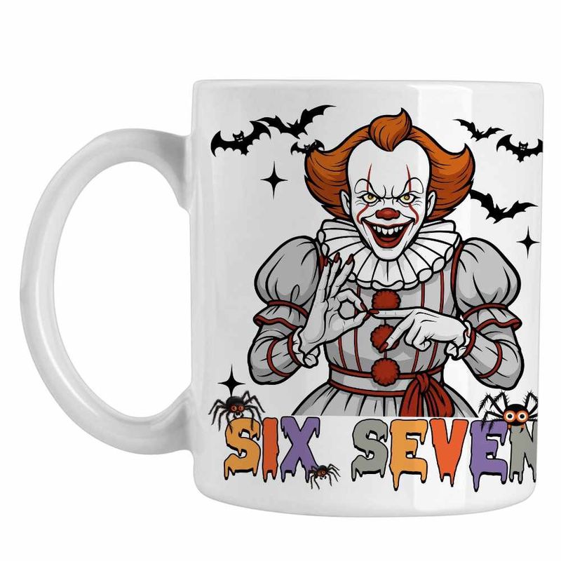 Casa si Gradina - Bucatarie si vesela - Cani si pahare - Cani si cesti - Cana Six Seven Horror Pennywise 67 Halloween CoolTrend, alba, 330ml - Infinity.ro