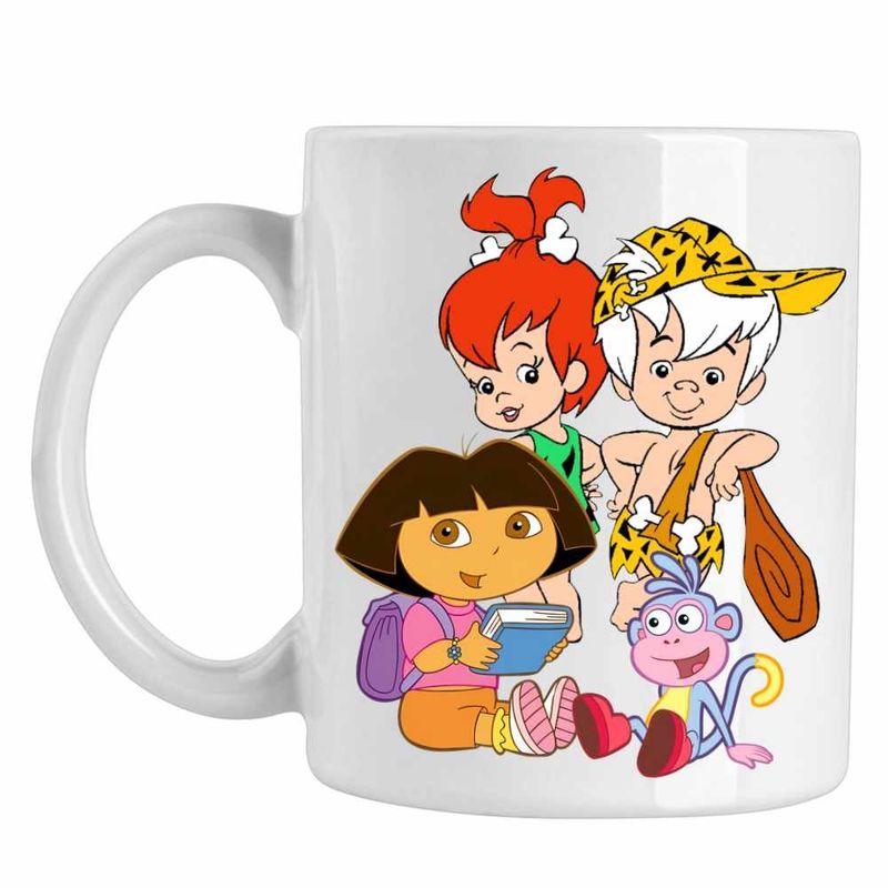 Casa si Gradina - Bucatarie si vesela - Cani si pahare - Cani si cesti - Cana Dora the Explorer Familia Flintstone Bam Bam Bebelusi, CoolTrend, alba, 330ml - Infinity.ro