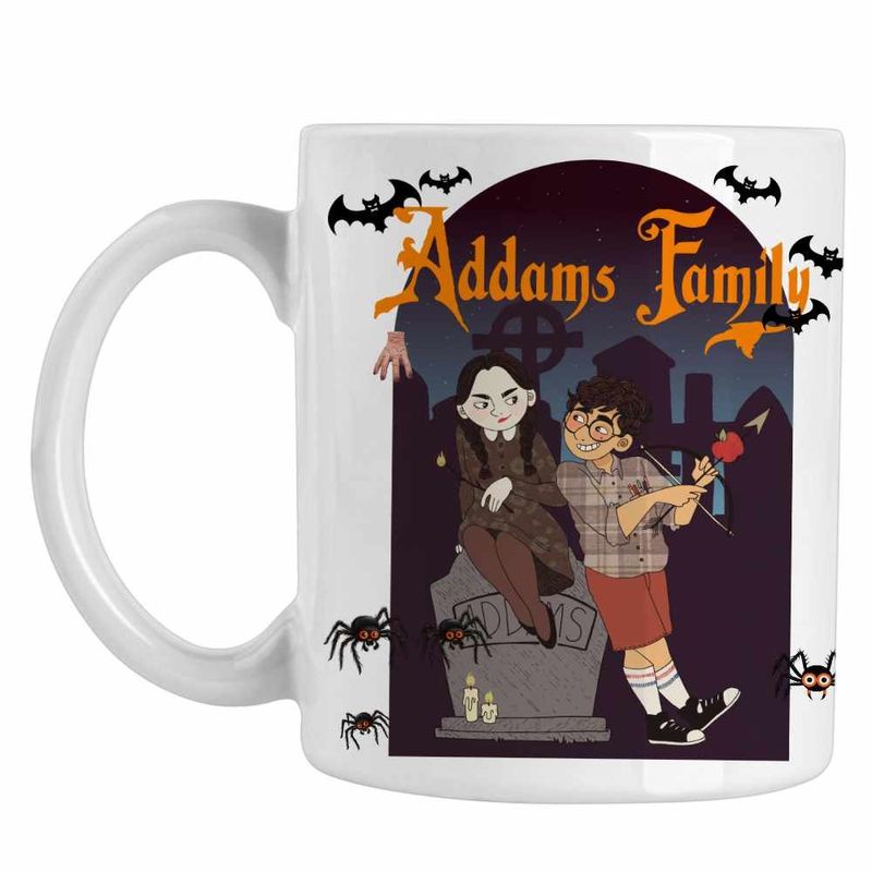 Casa si Gradina - Bucatarie si vesela - Cani si pahare - Cani si cesti - Cana Familia Addams Wednesday Horror Cimitir Halloween Valenines Day Dragobete Cupidon CoolTrend, alba, 330ml - Infinity.ro