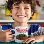 Casa si Gradina - Bucatarie si vesela - Cani si pahare - Cani si cesti - Cana Stranger Things Padure Bicilete Abis Monstri CoolTrend, alba, 330ml - Infinity.ro