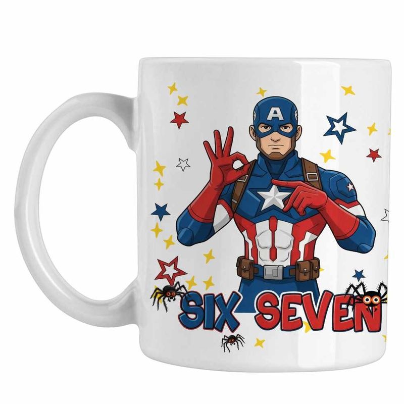 Casa si Gradina - Bucatarie si vesela - Cani si pahare - Cani si cesti - Cana Six Seven Captain America 67 Marvel Superhero CoolTrend, alba, 330ml - Infinity.ro