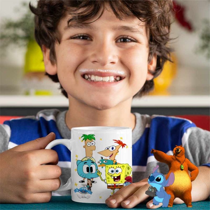 Casa si Gradina - Bucatarie si vesela - Cani si pahare - Cani si cesti - Cana Phineas Ferb Gumball Spongebob CoolTrend, alba, 330ml - Infinity.ro