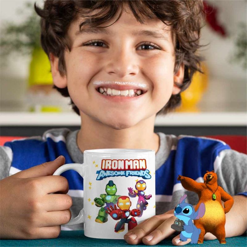 Casa si Gradina - Bucatarie si vesela - Cani si pahare - Cani si cesti - Cana Iron Man Awesome Friends CoolTrend, alba, 330ml - Infinity.ro