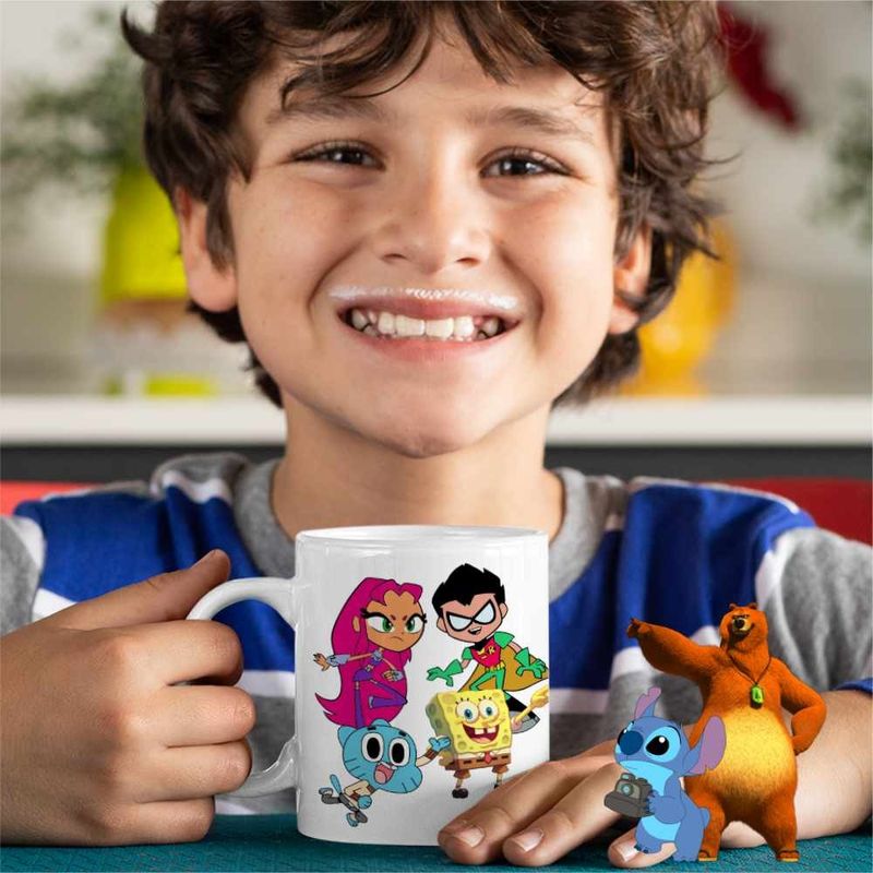 Casa si Gradina - Bucatarie si vesela - Cani si pahare - Cani si cesti - Cana Tineri Titani Gumball SpongeBob Robin Starfire CoolTrend, alba, 330ml - Infinity.ro