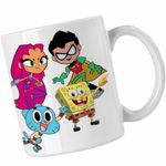 Casa si Gradina - Bucatarie si vesela - Cani si pahare - Cani si cesti - Cana Tineri Titani Gumball SpongeBob Robin Starfire CoolTrend, alba, 330ml - Infinity.ro