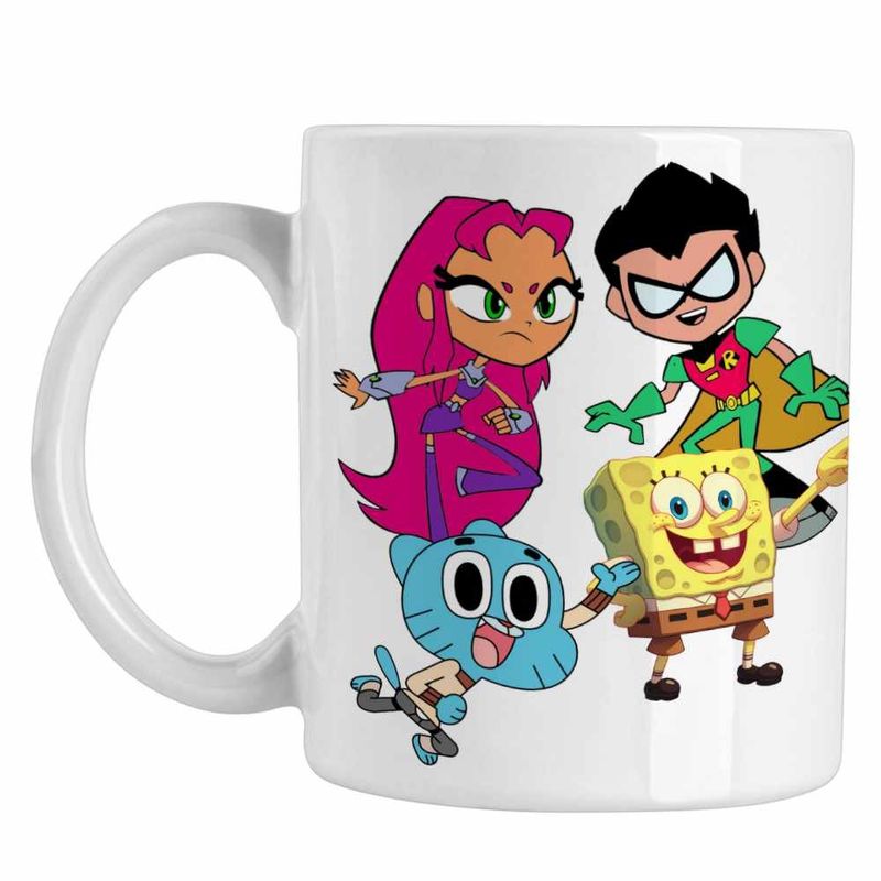 Casa si Gradina - Bucatarie si vesela - Cani si pahare - Cani si cesti - Cana Tineri Titani Gumball SpongeBob Robin Starfire CoolTrend, alba, 330ml - Infinity.ro