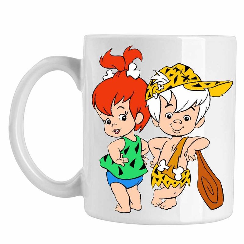Casa si Gradina - Bucatarie si vesela - Cani si pahare - Cani si cesti - Cana Familia Flintstone Bamm Bamm Pebbles Bebelusi Epoca de Piatra, CoolTrend, alba, 330ml - Infinity.ro