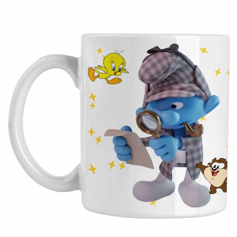 Casa si Gradina - Bucatarie si vesela - Cani si pahare - Cani si cesti - Cana Strumfii Detectiv Sherlock CoolTrend, alba, 330ml - Infinity.ro