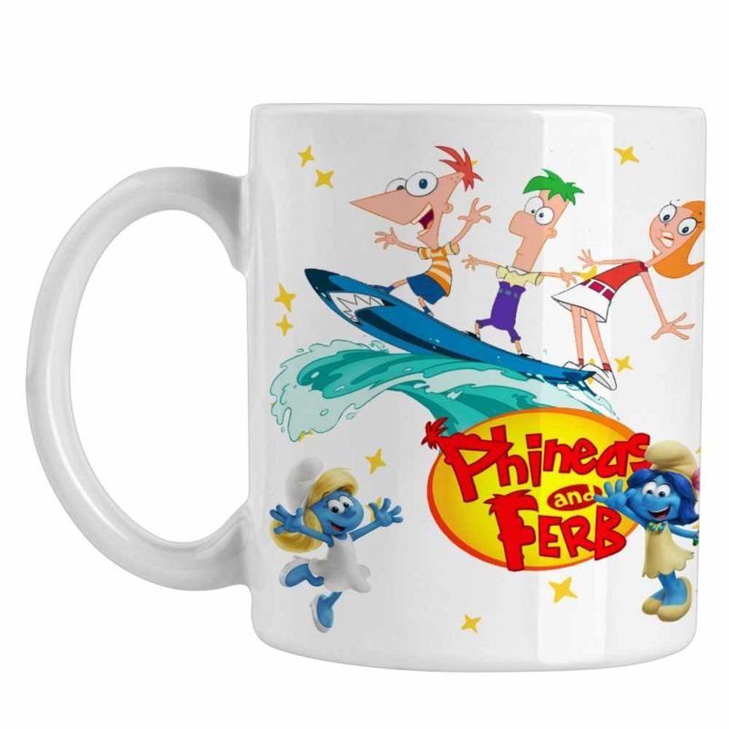 Casa si Gradina - Bucatarie si vesela - Cani si pahare - Cani si cesti - Cana Phineas Ferb Candace Surf Vacanta CoolTrend, alba, 330ml - Infinity.ro