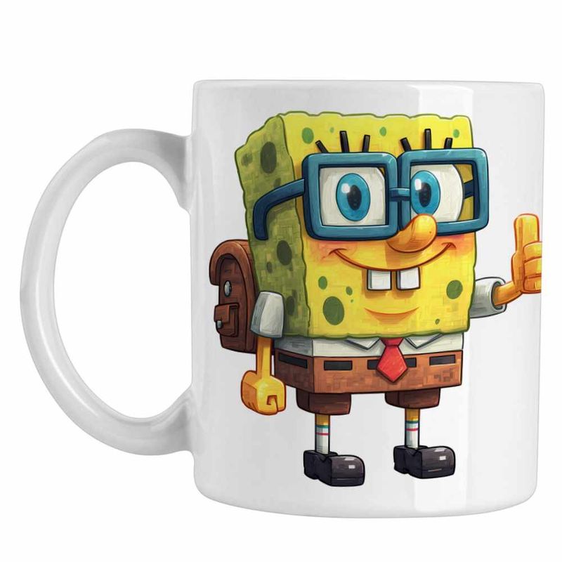 Casa si Gradina - Bucatarie si vesela - Cani si pahare - Cani si cesti - Cana Minecraft SpongeBob Nerd Sponge Bob Pantaloni Patrati CoolTrend, alba, 330ml - Infinity.ro