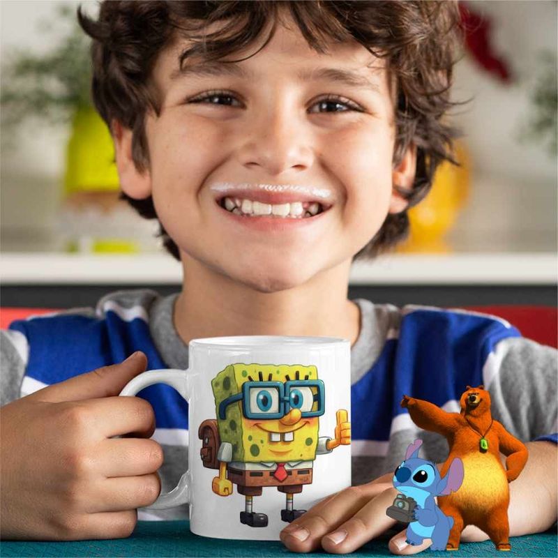 Casa si Gradina - Bucatarie si vesela - Cani si pahare - Cani si cesti - Cana Minecraft SpongeBob Nerd Sponge Bob Pantaloni Patrati CoolTrend, alba, 330ml - Infinity.ro