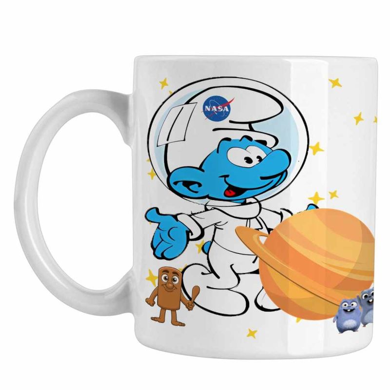 Casa si Gradina - Bucatarie si vesela - Cani si pahare - Cani si cesti - Cana Strumfii Astronaut Saturn Nasa CoolTrend, alba, 330ml - Infinity.ro