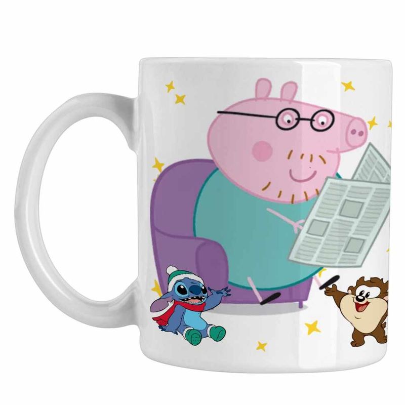 Casa si Gradina - Bucatarie si vesela - Cani si pahare - Cani si cesti - Cana Tata Purcelusa Peppa Citeste Ziarul CoolTrend, alba, 330ml - Infinity.ro