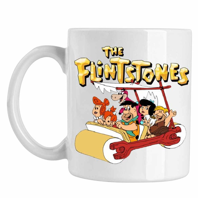 Casa si Gradina - Bucatarie si vesela - Cani si pahare - Cani si cesti - Cana Familia Flintstone Masina Aventuri Epoca de Piatra, CoolTrend, alba, 330ml - Infinity.ro