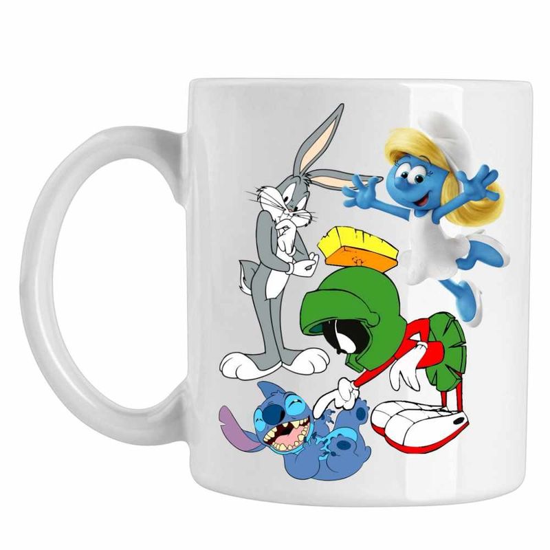 Casa si Gradina - Bucatarie si vesela - Cani si pahare - Cani si cesti - Cana Marvin Stitch Bugs Bunny Strumfita Strumfii, CoolTrend, alba, 330ml - Infinity.ro