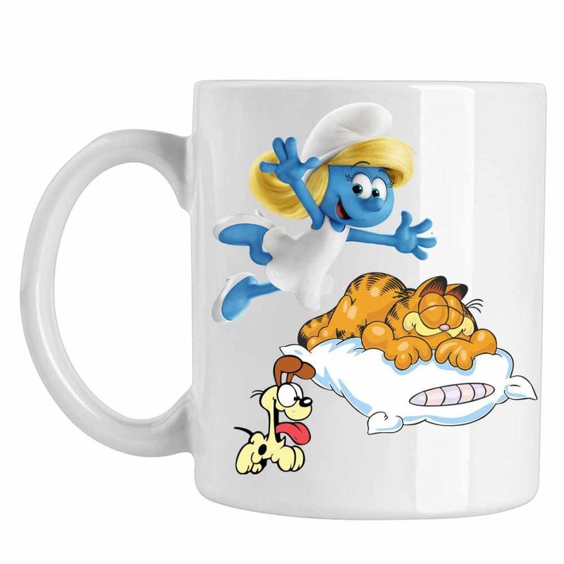 Casa si Gradina - Bucatarie si vesela - Cani si pahare - Cani si cesti - Cana Garfield Strumfita Strumfii Motan, CoolTrend, alba, 330ml - Infinity.ro