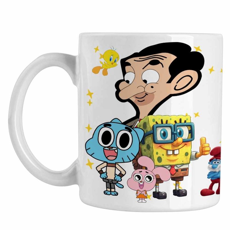 Casa si Gradina - Bucatarie si vesela - Cani si pahare - Cani si cesti - Cana Gumball Mr Bean SpongeBob CoolTrend, alba, 330ml - Infinity.ro