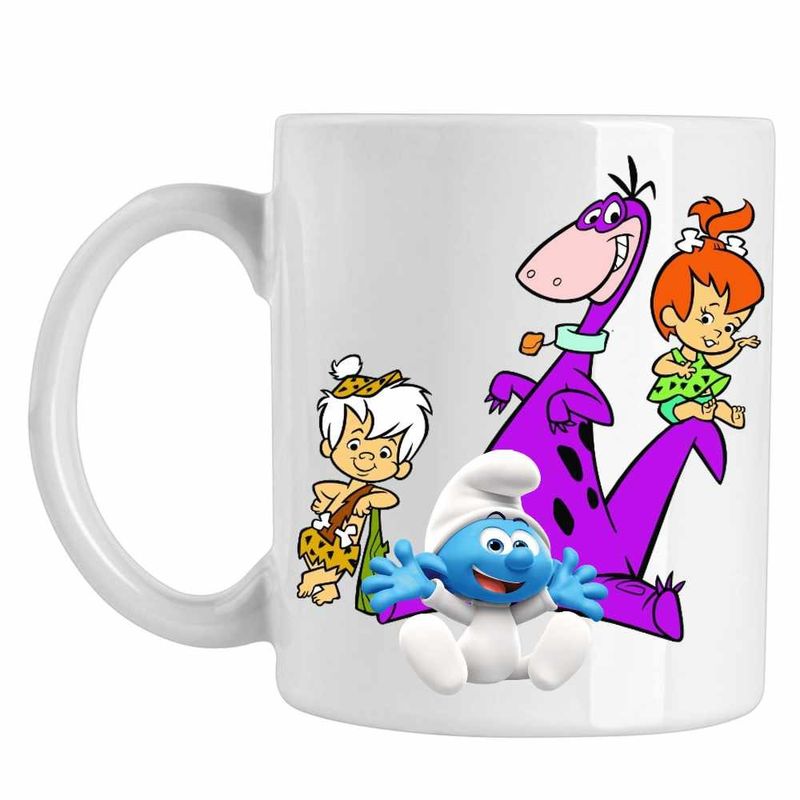 Casa si Gradina - Bucatarie si vesela - Cani si pahare - Cani si cesti - Cana Familia Flintstone Dino Bebe Strumf Pebbles Bamm Bamm, CoolTrend, alba, 330ml - Infinity.ro