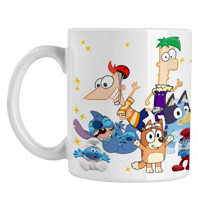 Casa si Gradina - Bucatarie si vesela - Cani si pahare - Cani si cesti - Cana Phineas Ferb Stitch Bluey Bingo Blue CoolTrend, alba, 330ml - Infinity.ro