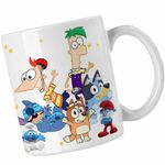 Casa si Gradina - Bucatarie si vesela - Cani si pahare - Cani si cesti - Cana Phineas Ferb Stitch Bluey Bingo Blue CoolTrend, alba, 330ml - Infinity.ro