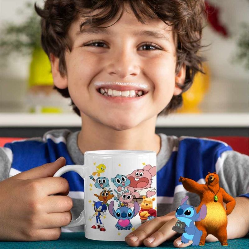 Casa si Gradina - Bucatarie si vesela - Cani si pahare - Cani si cesti - Cana Gumball Stitch Sonic Winnie CoolTrend, alba, 330ml - Infinity.ro