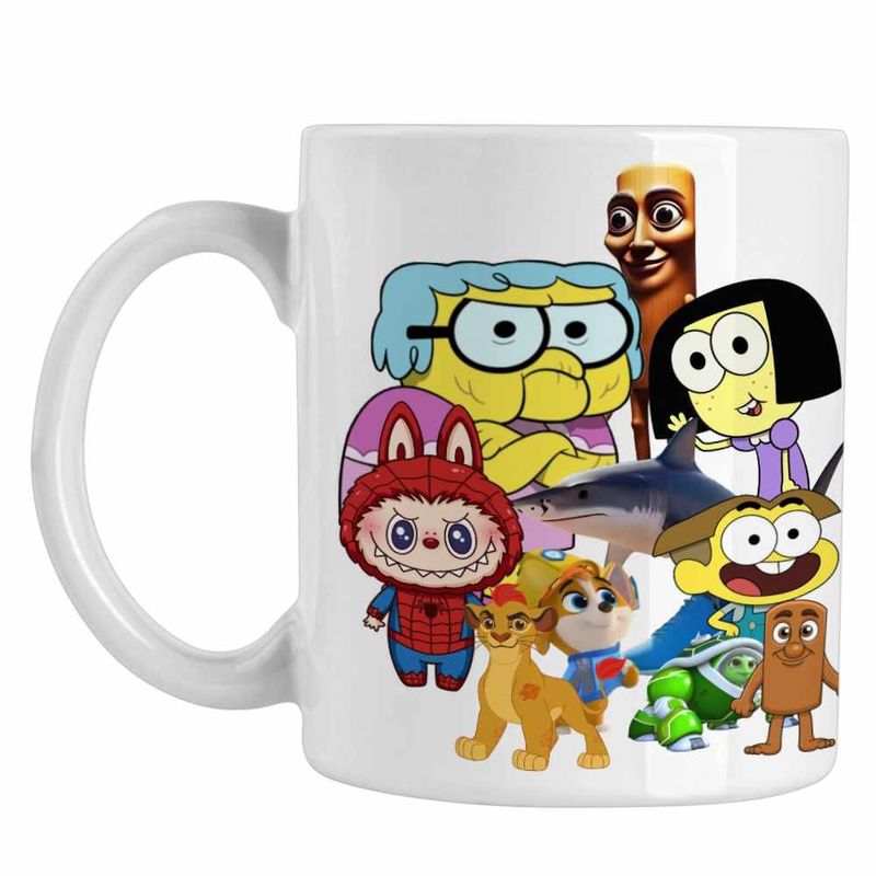 Casa si Gradina - Bucatarie si vesela - Cani si pahare - Cani si cesti - Cana Familia Green Labubu Paienjenel Tung Sahur Robogobo CoolTrend, alba, 330ml - Infinity.ro
