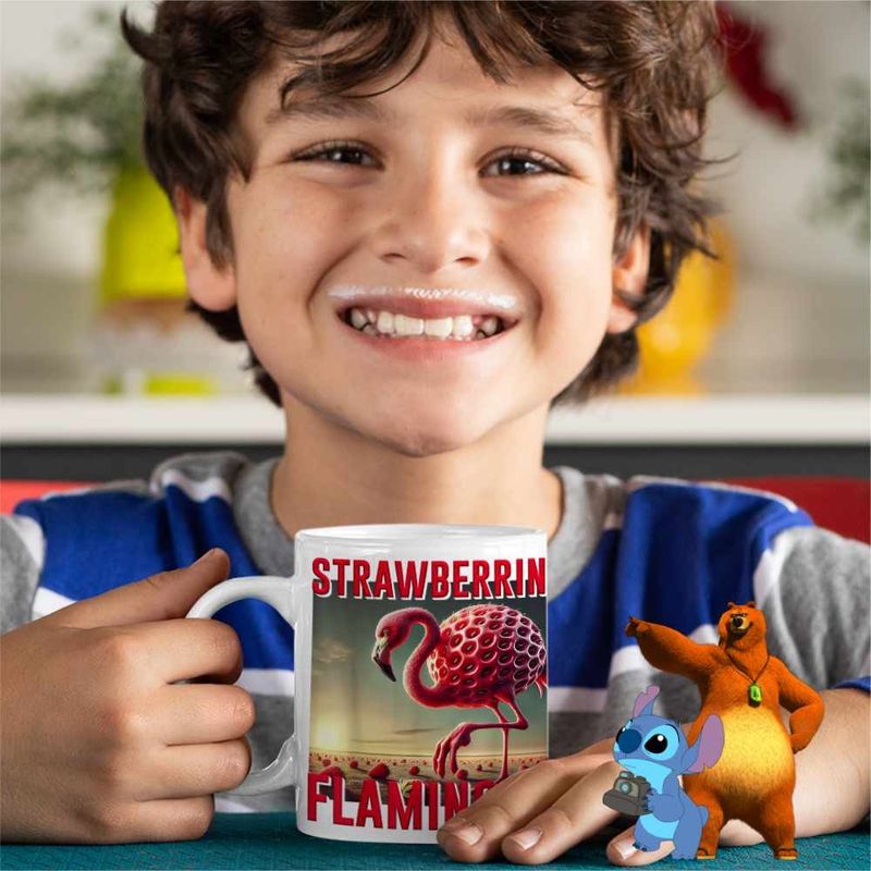 Casa si Gradina - Bucatarie si vesela - Cani si pahare - Cani si cesti - Cana Strawberrini Flamingini Brainrot CoolTrend, alba, 330ml - Infinity.ro