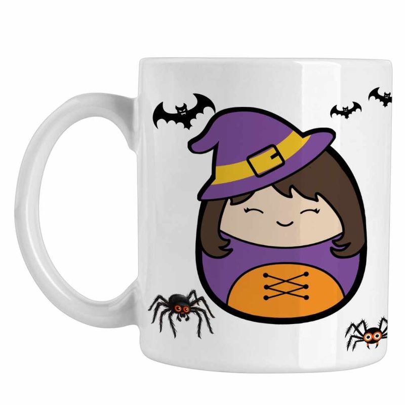 Casa si Gradina - Bucatarie si vesela - Cani si pahare - Cani si cesti - Cana Squishmallows Vrajitoare Halloween Paianjen CoolTrend, alba, 330ml - Infinity.ro