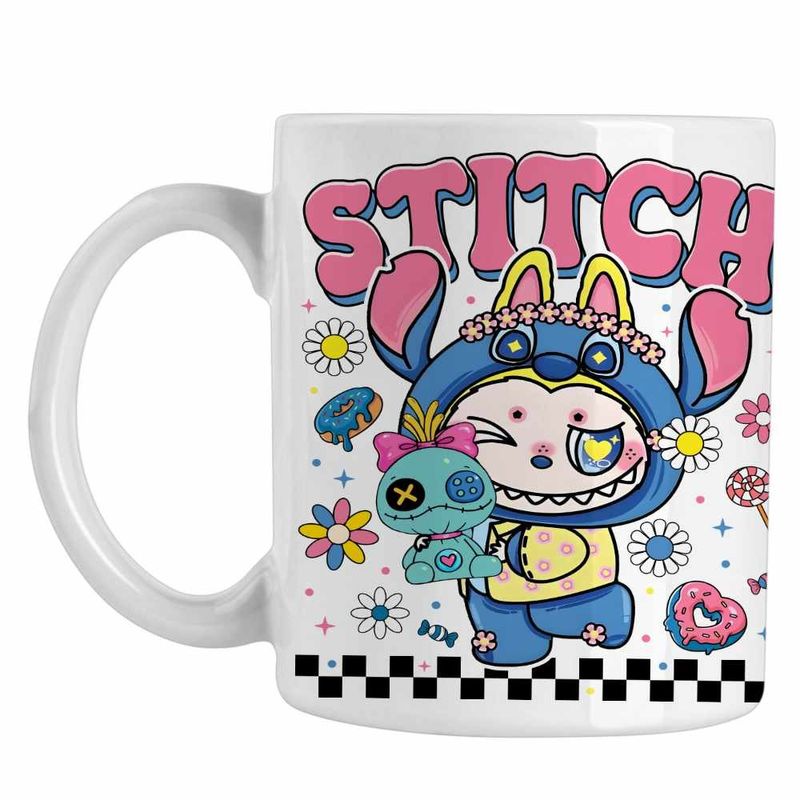 Casa si Gradina - Bucatarie si vesela - Cani si pahare - Cani si cesti - Cana Labubu Stitch Stich CoolTrend, alba, 330ml - Infinity.ro