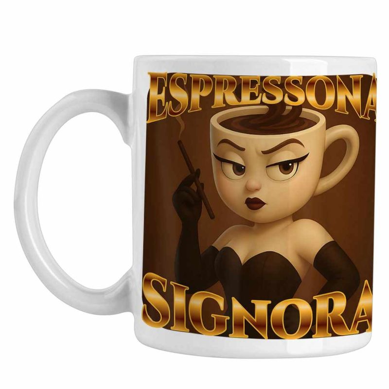 Casa si Gradina - Bucatarie si vesela - Cani si pahare - Cani si cesti - Cana Espressona Signora Brainrot Brain Rot CoolTrend, alba, 330ml - Infinity.ro