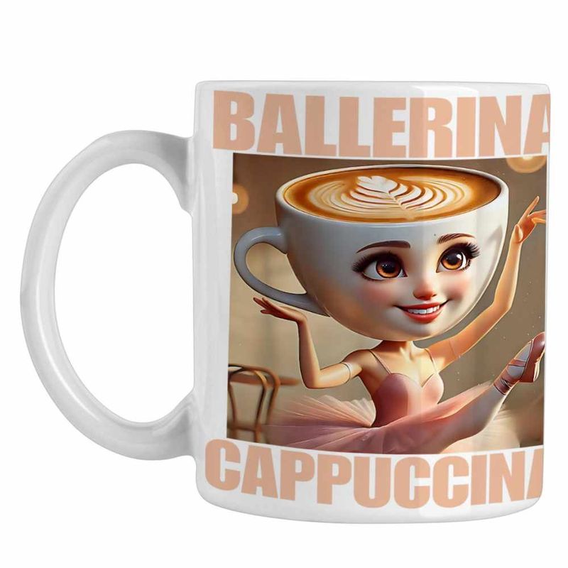 Casa si Gradina - Bucatarie si vesela - Cani si pahare - Cani si cesti - Cana Ballerina Cappuccina Italian Meme Brainrot Brain Rot CoolTrend, alba, 330ml - Infinity.ro
