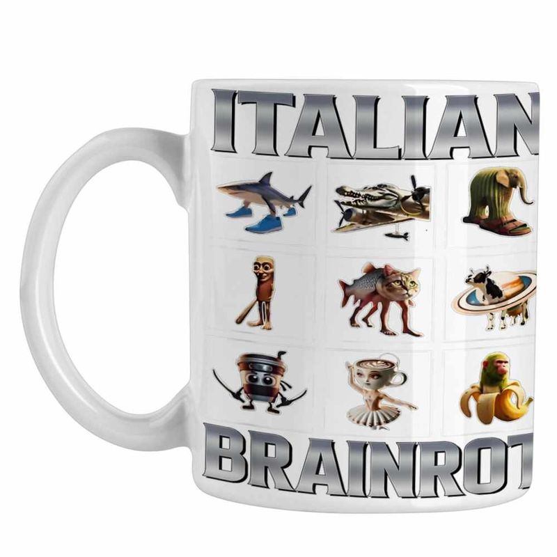 Casa si Gradina - Bucatarie si vesela - Cani si pahare - Cani si cesti - Cana Tralalero Crocodilo Sahur Cappucino Italian Meme Brainrot Brain Rot CoolTrend, alba, 330ml - Infinity.ro