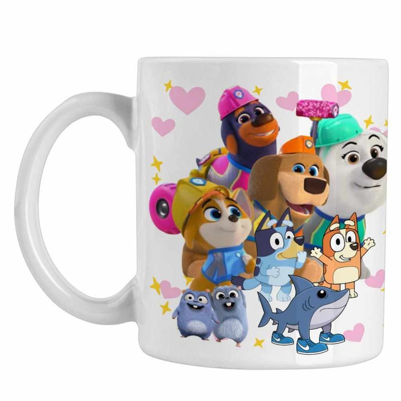 Casa si Gradina - Bucatarie si vesela - Cani si pahare - Cani si cesti - Cana Pupstruction Bluey Catelusi Constructori Bingo Blue CoolTrend, alba, 330ml - Infinity.ro