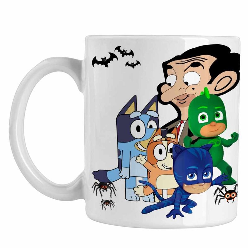 Casa si Gradina - Bucatarie si vesela - Cani si pahare - Cani si cesti - Cana Bluey Mr Bean Eroii in Pijama Pj Masks CoolTrend, alba, 330ml - Infinity.ro