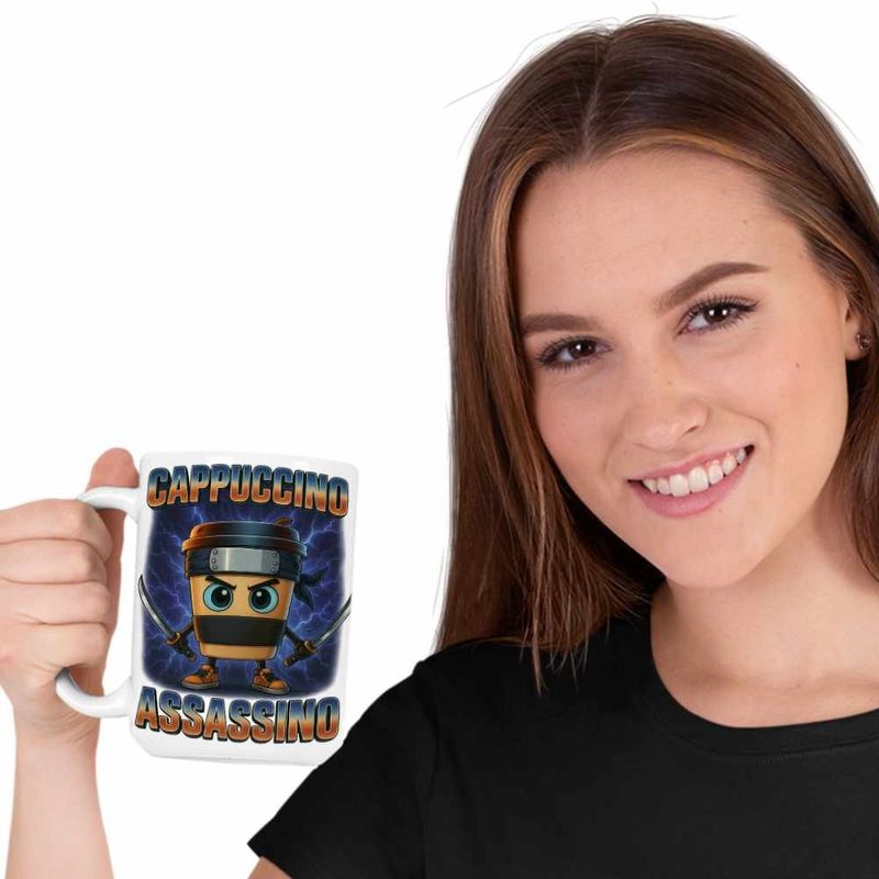 Casa si Gradina - Bucatarie si vesela - Cani si pahare - Cani si cesti - Cana Cappuccino Assassino Ninja Brainrot CoolTrend, alba, 330ml - Infinity.ro