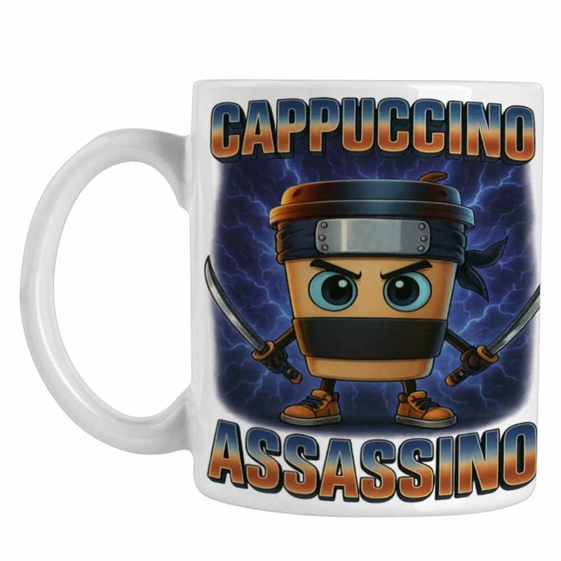 Casa si Gradina - Bucatarie si vesela - Cani si pahare - Cani si cesti - Cana Cappuccino Assassino Ninja Brainrot CoolTrend, alba, 330ml - Infinity.ro
