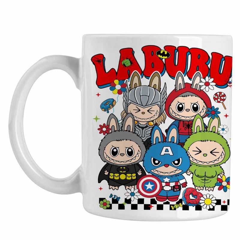 Casa si Gradina - Bucatarie si vesela - Cani si pahare - Cani si cesti - Cana Labubu Supereroi Marvel CoolTrend, alba, 330ml - Infinity.ro
