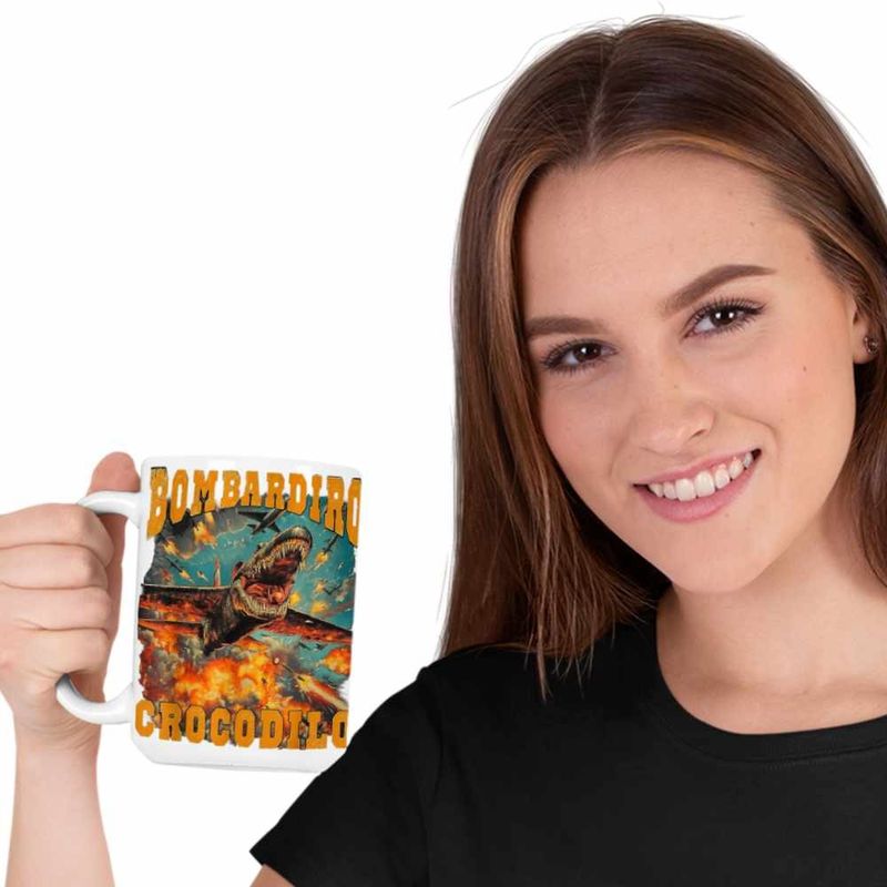 Casa si Gradina - Bucatarie si vesela - Cani si pahare - Cani si cesti - Cana Bombadiro Crocodilo Airplane Brainrot Meme CoolTrend, alba, 330ml - Infinity.ro