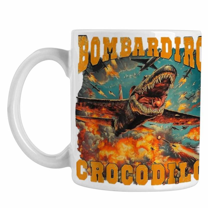 Casa si Gradina - Bucatarie si vesela - Cani si pahare - Cani si cesti - Cana Bombadiro Crocodilo Airplane Brainrot Meme CoolTrend, alba, 330ml - Infinity.ro