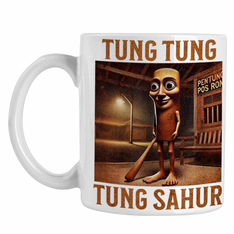 Casa si Gradina - Bucatarie si vesela - Cani si pahare - Cani si cesti - Cana Tung Tung Tung Sahur Brainrot Meme CoolTrend, alba, 330ml, maro - Infinity.ro